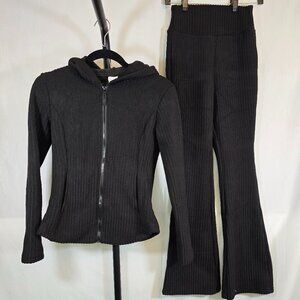 Black Knit Fleece Lined Hoodie with Zipper Pantsuit